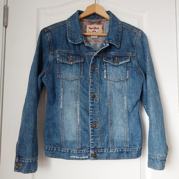 Hard Rock Cafe Vintage Denim Distressed Jacket Blue Size Large - Picture 1 of 10